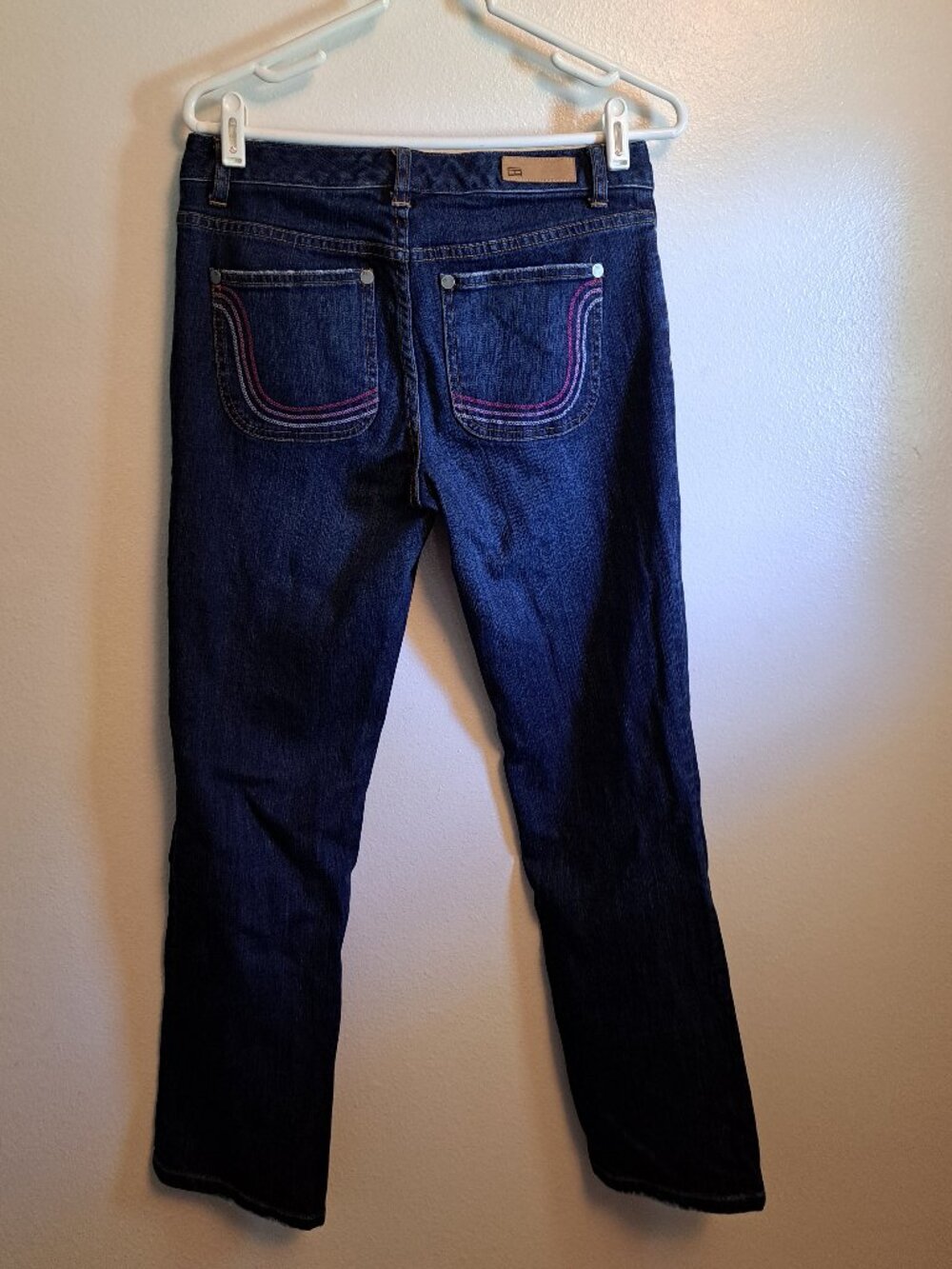 Tommy Hilfiger Lowrise Distressed Denim Jeans W/Embroidered Pink/Purple Pockets